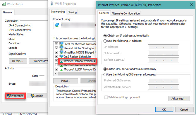 بررسی تنظیمات IP آدرس کارت شبکه در ویندوز بخاطر نداشتن اینترنت