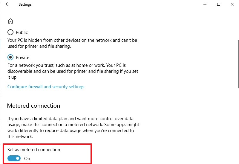 فعال کردن metered connection در ویندوز 10
