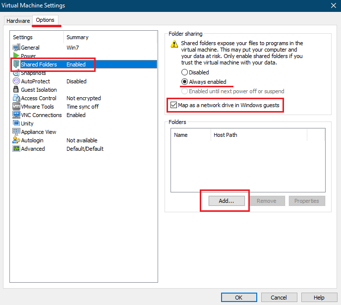 فعالسازی sharing در vmware workstation