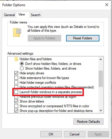 تنظیمات Folder options ویندوز برای حل ارور File in use
