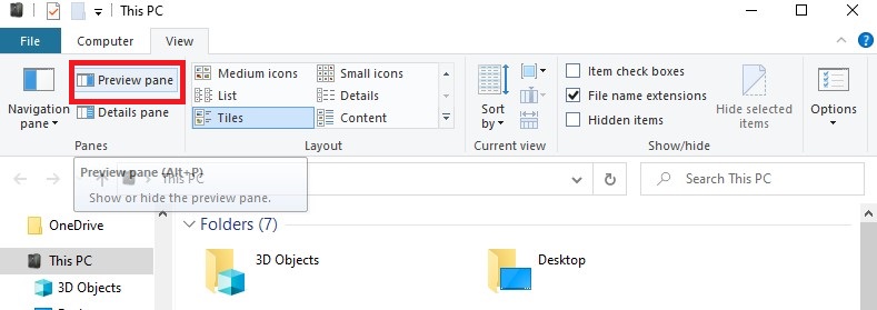 تنظیمات preview pane در فایل اکسپلورر ویندوز