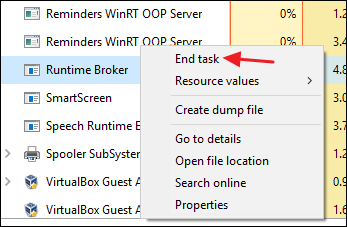Disable runtime broker service