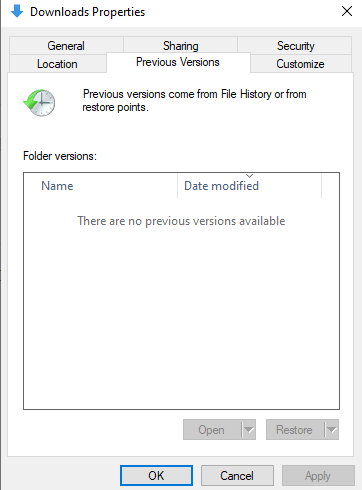 بازیابی فایل‌های پاک شده از طریق Previous versions ویندوز 10