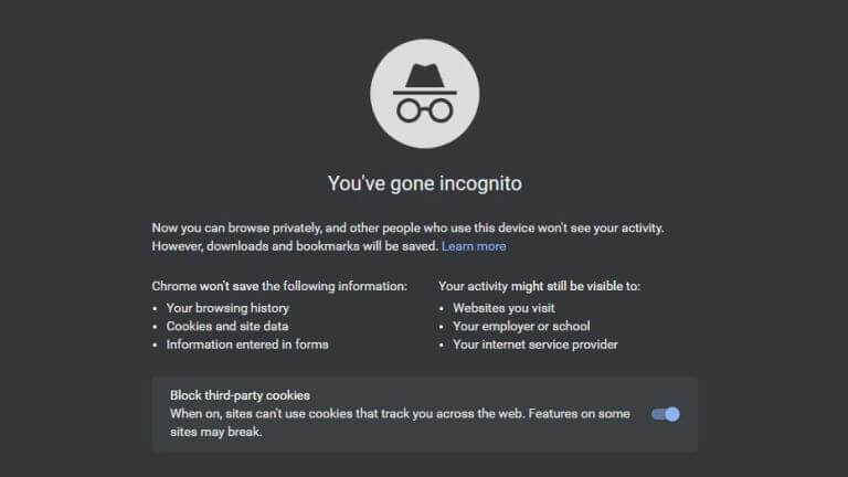 استفاده از حالت incognito مرورگر بخاطر باز نشدن سایت