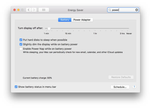 تنظیمات Energy saver در لپ تاپ اپل