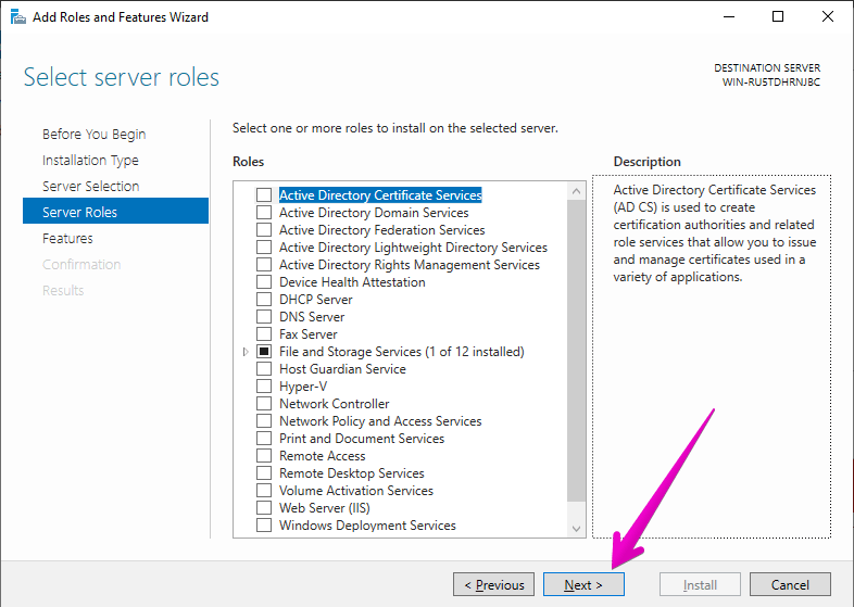 select-server-roles - فعال سازی وای فای در ویندوز سرور 