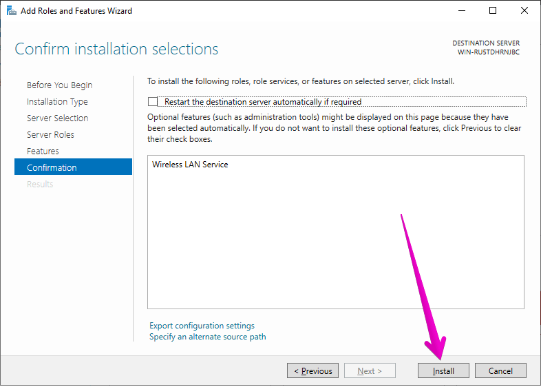 Confirm-installation - فعال سازی وای فای در ویندوز سرور 