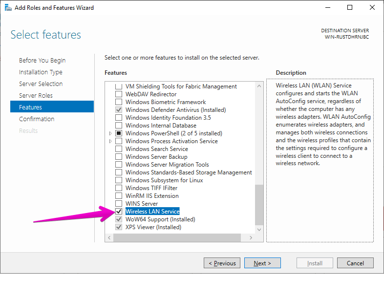 ُSelect-Wireless LAN Service- فعال سازی وای فای در ویندوز سرور 