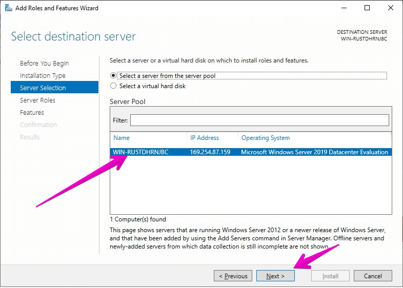 ُSelect-destination-server - فعال سازی وای فای در ویندوز سرور 