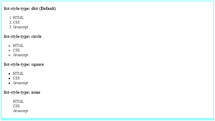 1- CSS list-style-type برای لیست در html