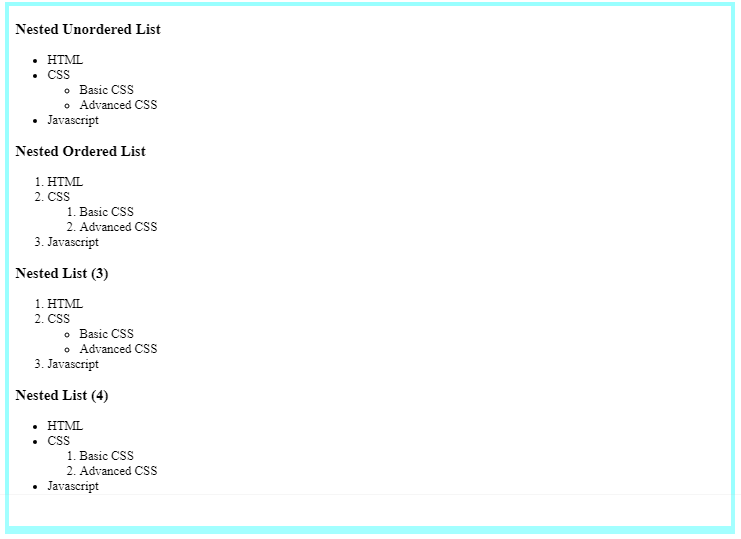 ساختار پیچیده‌تر لیست در html