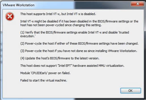 ارور this host support intel VT بخاطر فعال نبودن تکنولوژی مجازی سازی CPU