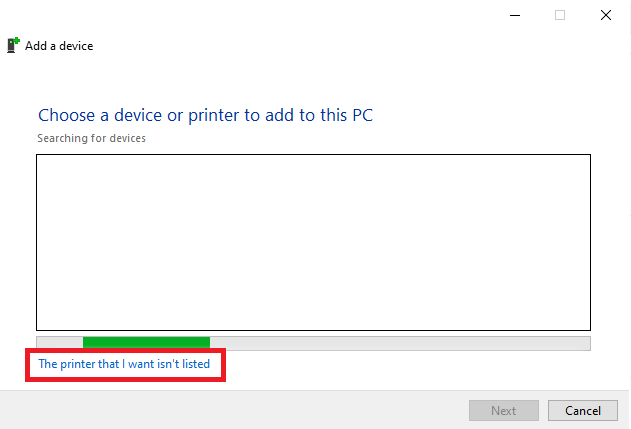انتخاب گزینه The printer that I want isn't listed هنگام نصب پرینتر از طریق کنترل پنل