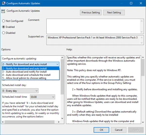 تغییر تنظیمات Windows update از طریق گروپ پالیسی