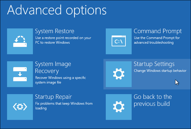 Startup-Settings در Advanced boot options