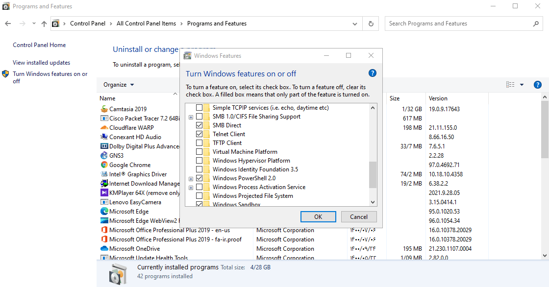 فعال کردن سرویس telnet client