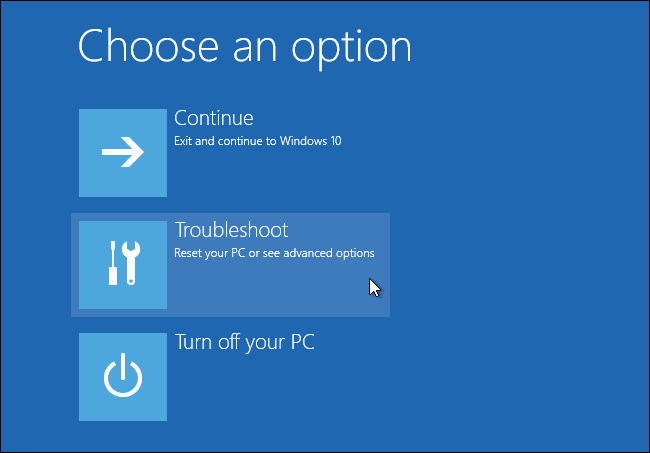 Troubleshoot در advanced options