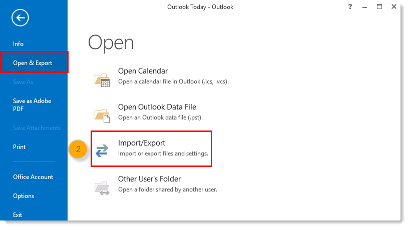 outlook export import