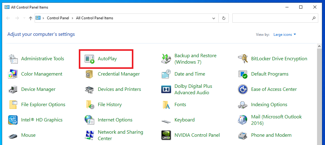 گزینه AutoPlay در control panel