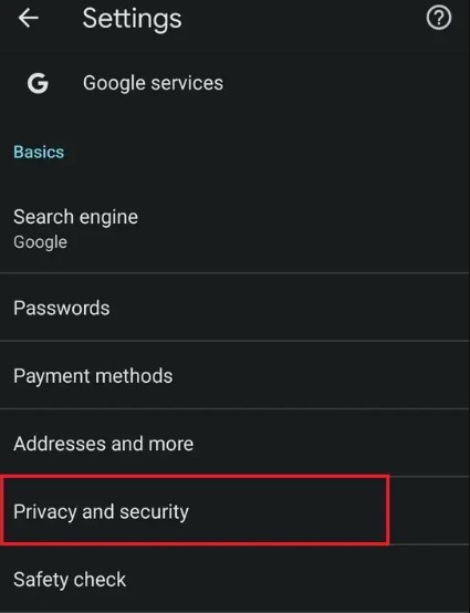 تنظیمات Privacy and security