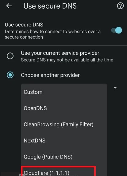 استفاده از DNS دیگر در مرورگر موبایل