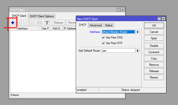 تنظیمات DHCP Client در روتر میکروتیک