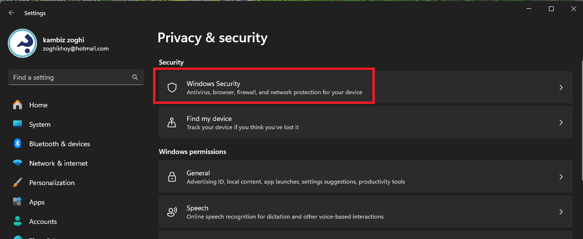 windows security در ویندوز 11