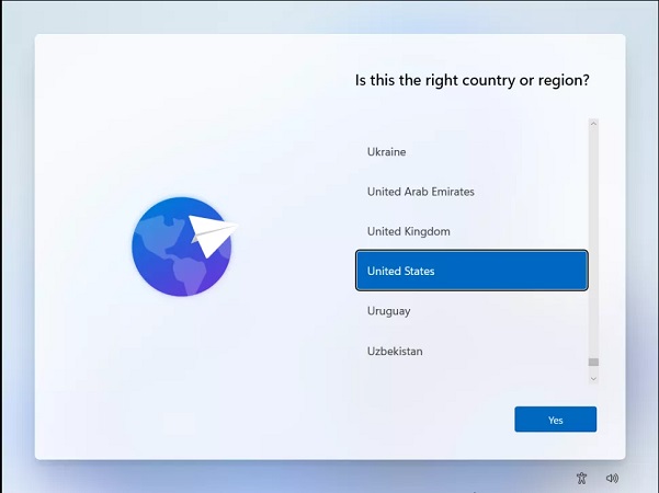 انتخاب منطقه و کشور برای نصب ویندوز 11