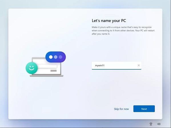 انتخاب نام کامپیوتر برای نصب ویندوز 11